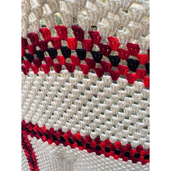 Vintage 1970s Large Granny Square Crochet Fringed Afghan Blanket - Picture 4 of 15